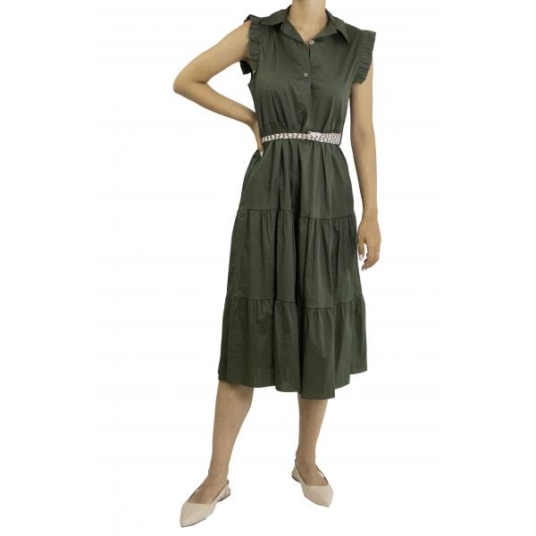 Vestito con colletto con cinta 